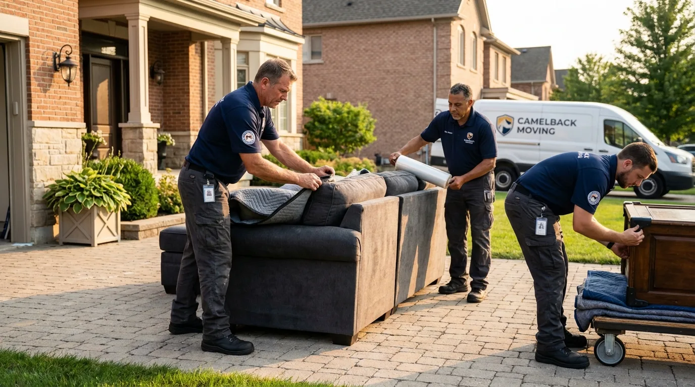 Large estate moving crew wrapping furniture in Chauncey, OH