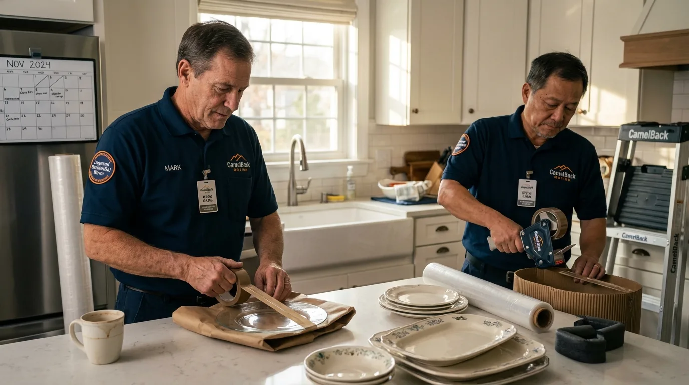 Professional crew packing kitchen dishware in Chauncey, OH